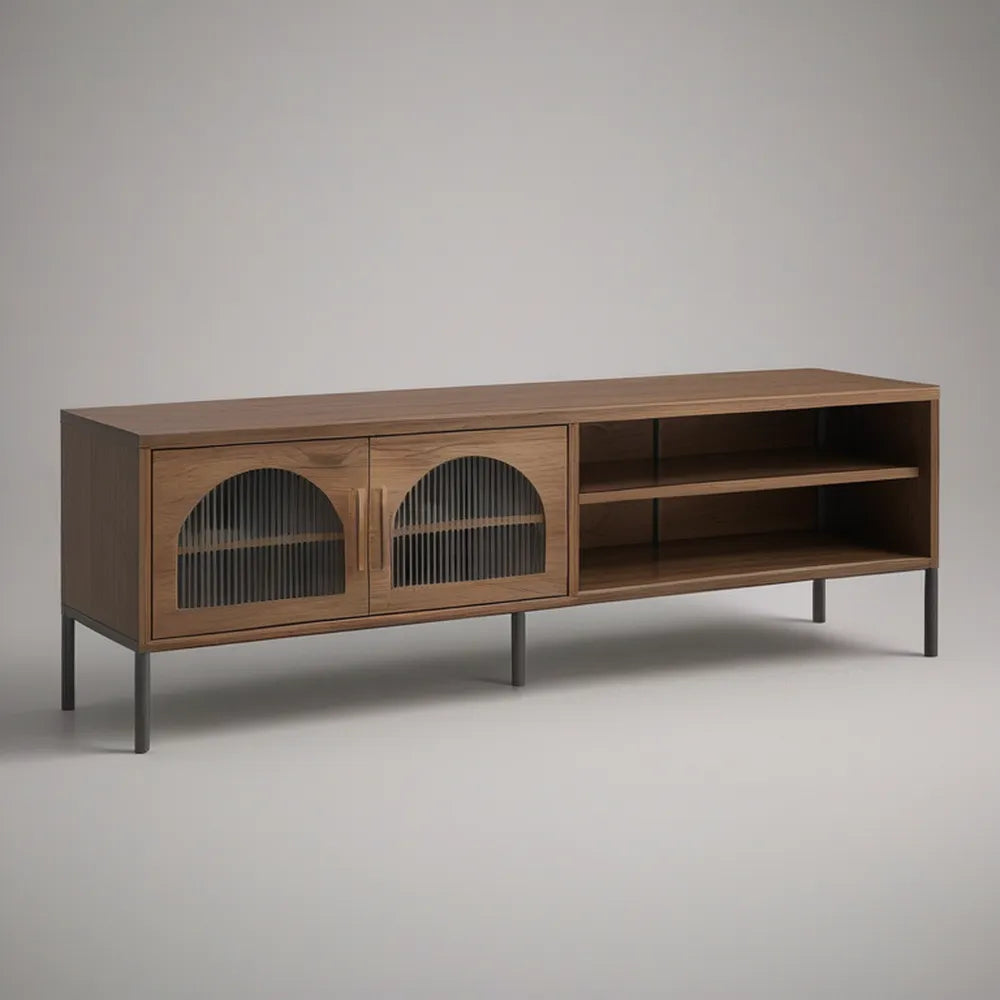 Televizní stolek 180 × 40 × 60 cm z MDF s ořechovou dýhou, hnědý/černý
