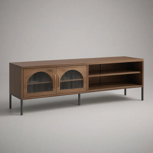 Televizní stolek 180 × 40 × 60 cm z MDF s ořechovou dýhou, hnědý/černý