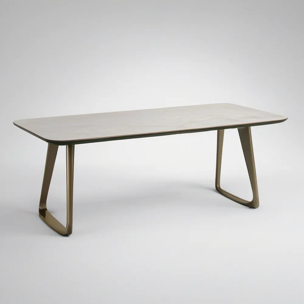 Zahradní jídelní stůl 180 × 90 × 75 cm s keramickou deskou a hliníkovou konstrukcí, béžový/bronzový