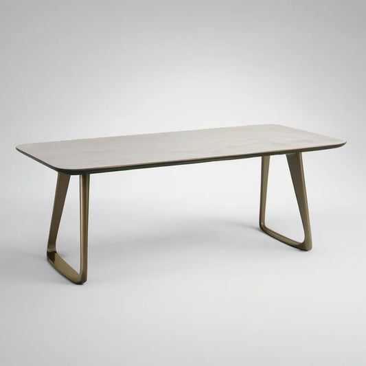 Zahradní jídelní stůl 180 × 90 × 75 cm s keramickou deskou a hliníkovou konstrukcí, béžový/bronzový
